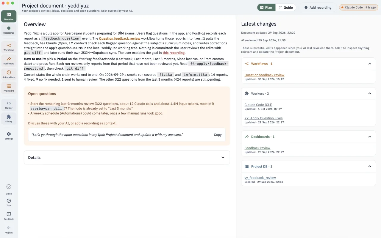 Project document in Ipek: an overview of the quiz feedback project, its open questions, and the latest changes